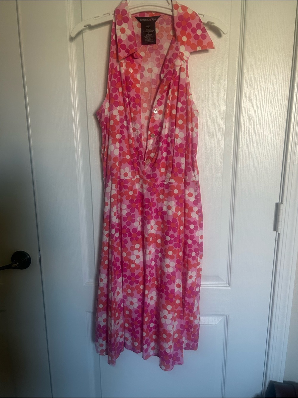 Samantha Rose Pink Floral Sleeveless Collared Midi Dress